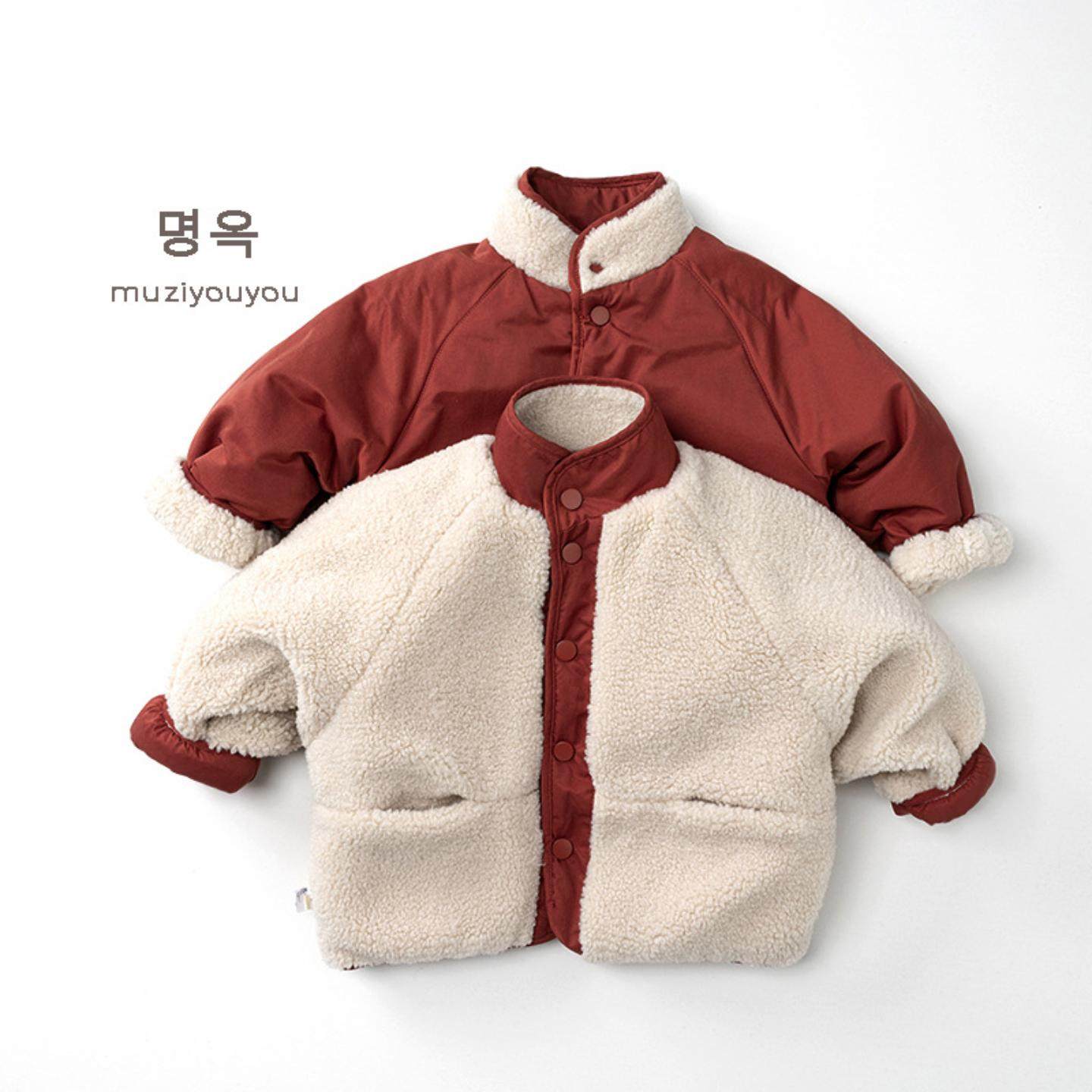 儿童个性两面穿棉衣外套冬季新款男童女童韩版加绒加厚保暖衣服潮