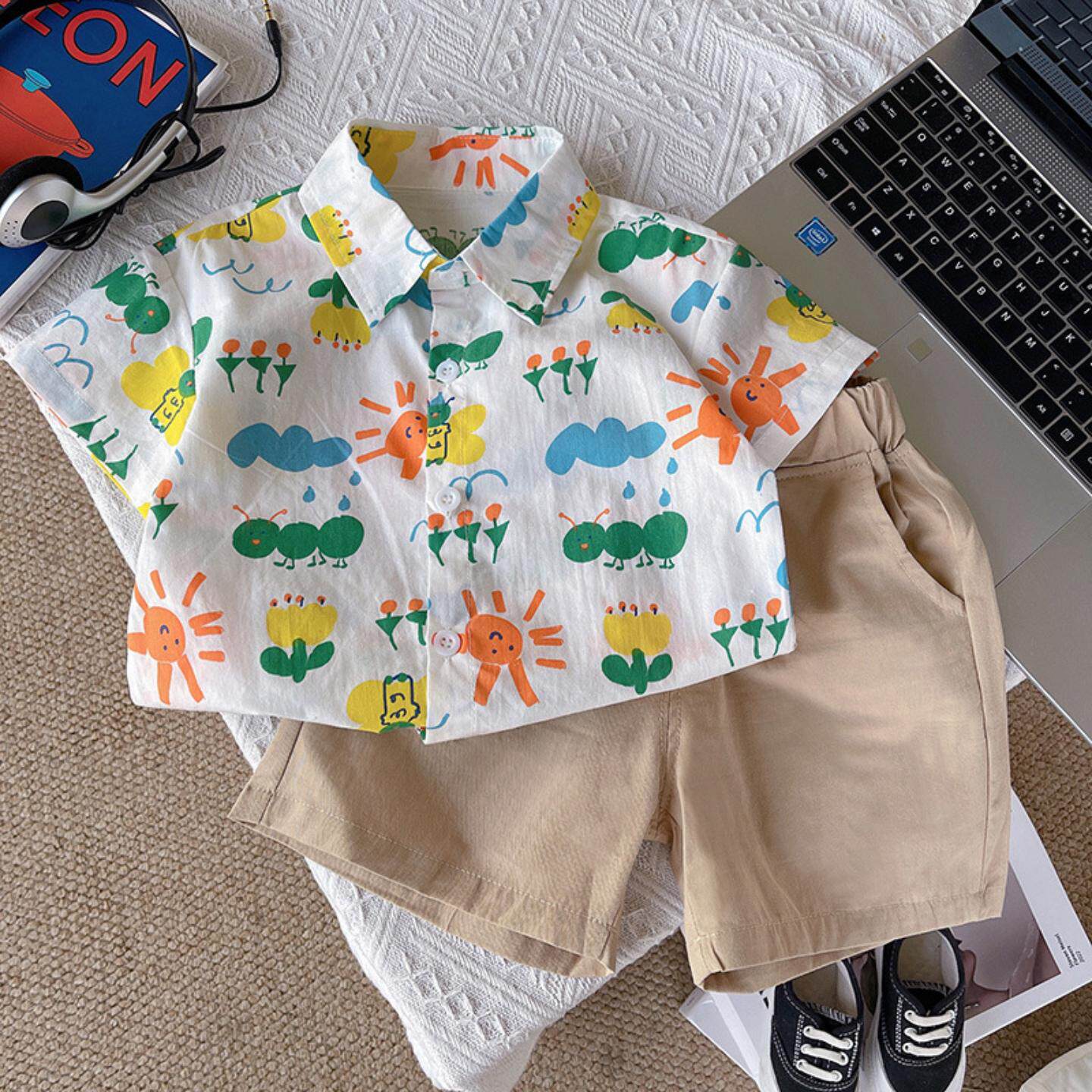 男童纯棉衬衫短袖薄款儿童衬衣2025新款小童夏季上衣洋气宝宝夏装