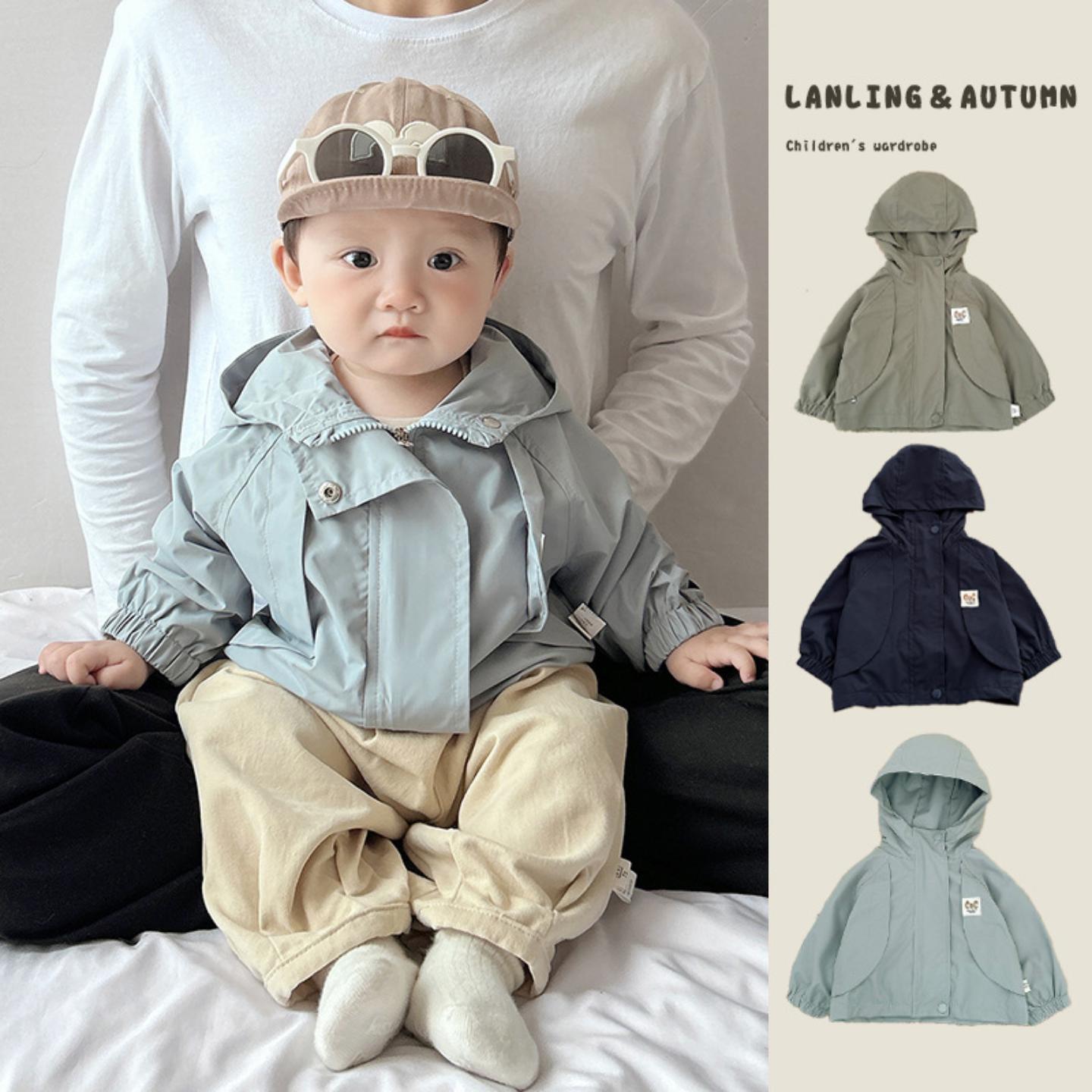 男童春秋季风衣外套婴幼儿韩版连帽户外冲锋衣男宝宝洋气夹克上衣