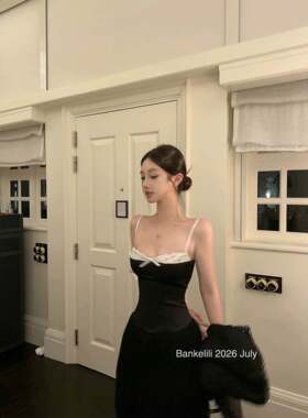 板栗可可Bankelili'富安娜'重磅！缎面蕾丝拼接吊带连衣裙/抹胸女