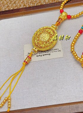 香包新中式沙金古法錾刻龙纹香囊佛珠项链108颗莲花三通毛衣链