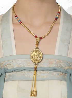 香包凤凰于飞沙金吊坠花丝金凤香囊流苏毛衣链双面项链女老铺同款