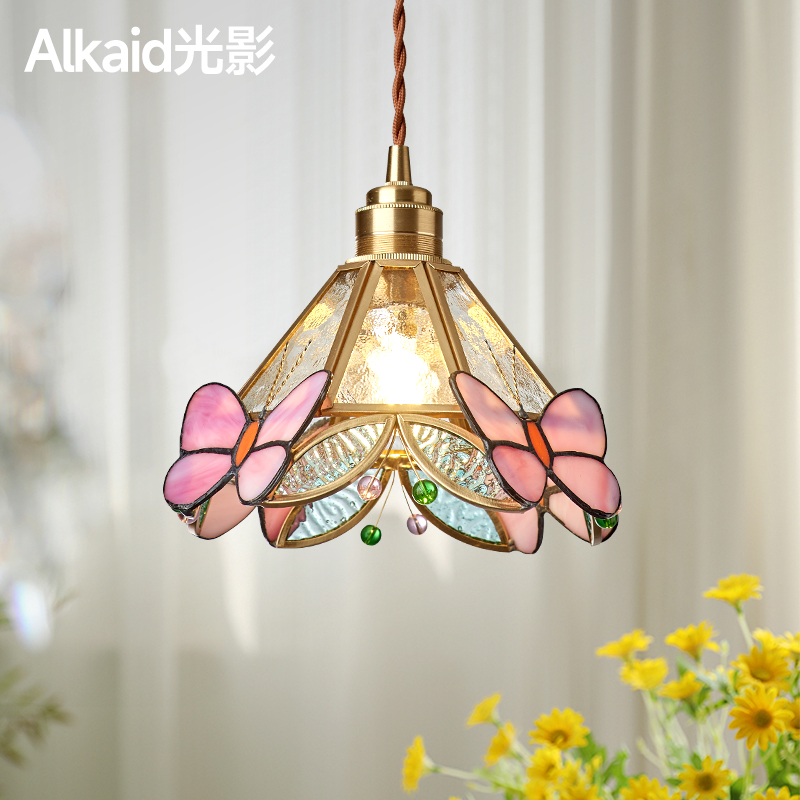 蝴蝶吊灯法式复古玻璃高级感餐厅灯中古轻奢创意造型吧台吊线灯具