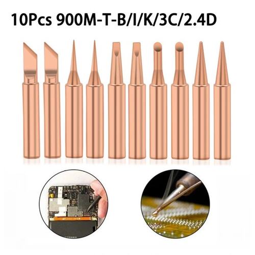 极速10Pcs 900M-T Pure Copper Soldering Iron Tips I+B+K+2.4D+
