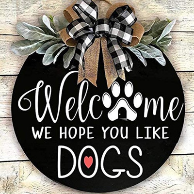 Welcome Sign Front Door Hanger Wreath with Bow Welcome We
