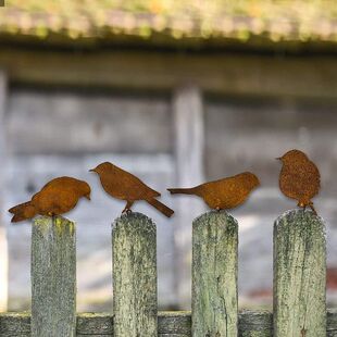Bird Bir 极速4PCS Metal Fence Decor Garden Rusty Silhouettes