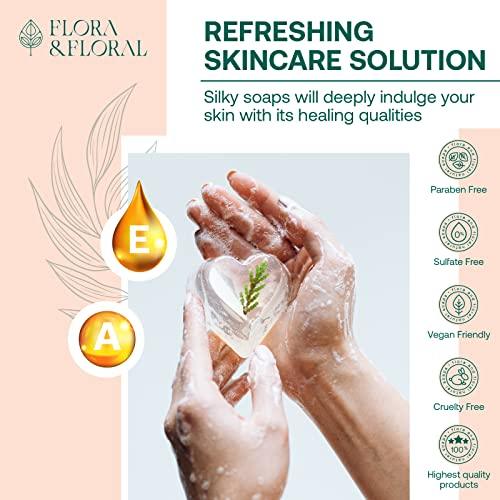 Flora & Floral Clear Vegan Bath Soap  Gift Set 4 pc  Heart S