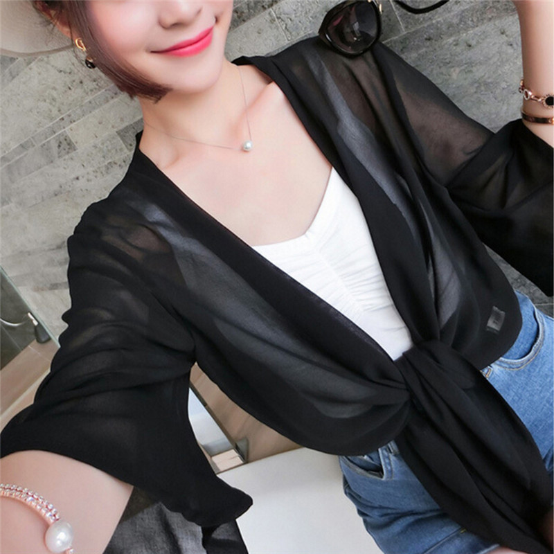 Women Summer Casual Chiffon Shawl Sun Protection Cardigan Bi
