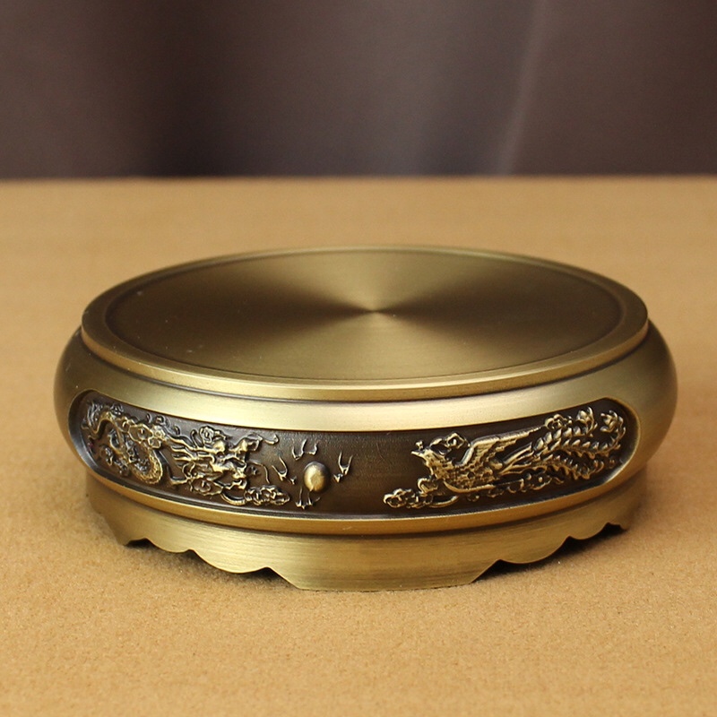 纯铜香炉底座黄铜底座莲花底座圆形中式复古摆件家居小铜器工艺品