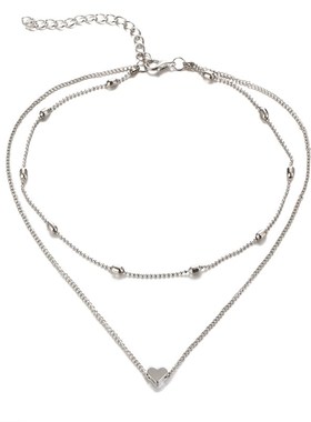 欧美跨境饰品 简约潮女 街拍项饰 铜质桃心多层锁骨颈链项链