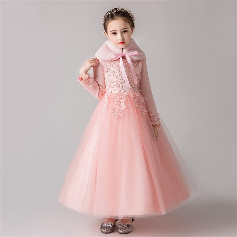 儿童粉色公主裙演出服女童长裙夏季走秀主持人婚纱花童礼服六一节