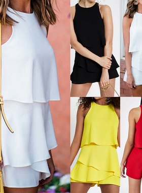 New Women Clubwear Solid Loose Palysuits Summer Chiffon Falb