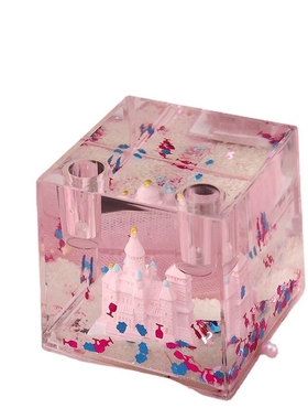 童话王国城堡系列油滴笔插细闪流沙学生桌面摆件入油液体夜光笔筒