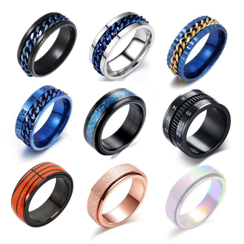 9 Style Spinner Rotatable Chain Rings Sss Relief for Men