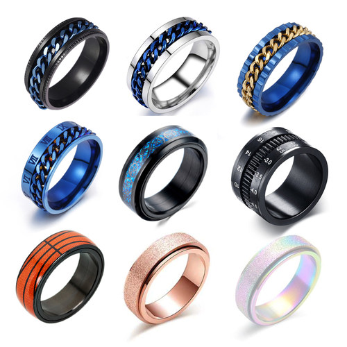 9 Style Spinner Rotatable Chain Rings Sss Relief for Men