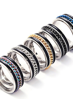 Spinner Chain Rotable Rings For Men Women Titanium