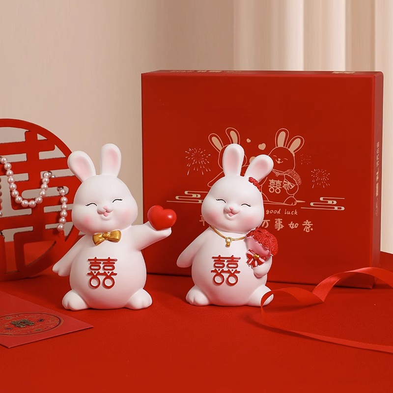 订婚情侣兔子摆件客厅婚房布置实用装饰品新婚送闺蜜新人结婚礼物