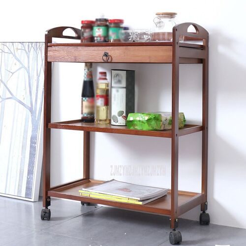 极速New Movable Bamboo Dining Trolley 3/4 Layer Tea Dining C