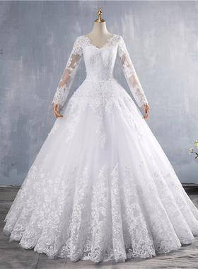 ZJ9160 Sexy Super Quality Lace Ball Gown White Ivory Long Sl
