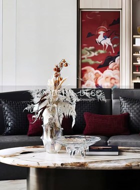 炫彩轻奢样板间琉璃玻璃花器果盘组合售楼处餐厅客厅软装搭配摆件