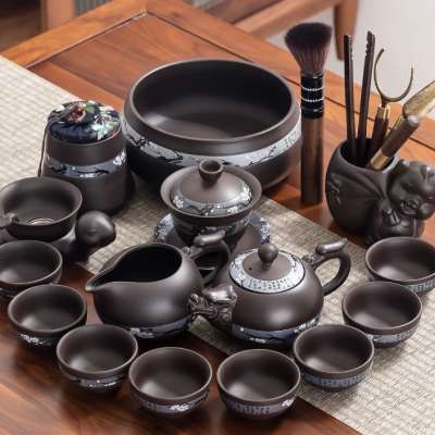 紫砂茶具套装家用客厅办公室会客简约中式小套功夫泡茶壶盖碗