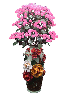 水晶招财树富贵奢华立体花发财树粉晶玉髓新房别墅公司大摆件礼品