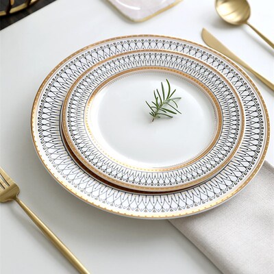 极速European Style Dinner Plates Gold Dining Plate Serving