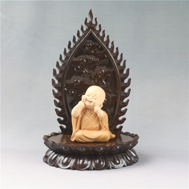 实木木雕椭圆背光莲花观音菩萨底座摆件佛像玉石花瓶古玩底座