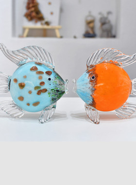 玻璃琉璃亲嘴鱼现代简约家居饰品新房软装客厅电视柜酒柜创意摆件