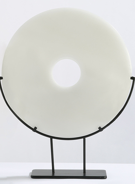 新中式天然白色玉石玉璧摆件客厅书房桌面平安扣玄关软装饰品摆设