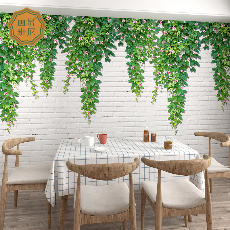 电视背景墙墙布18d立体浮雕田园蔷薇花卉仿砖纹壁纸来图定制壁画