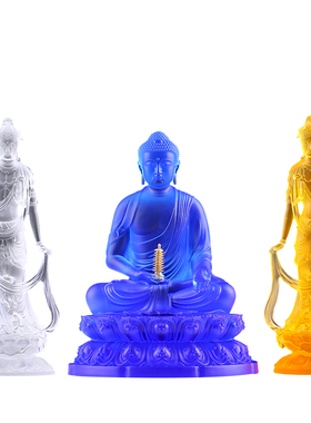 琉璃佛像摆件药师佛东方三圣居家供奉客厅禅密宗藏传日光月光菩萨