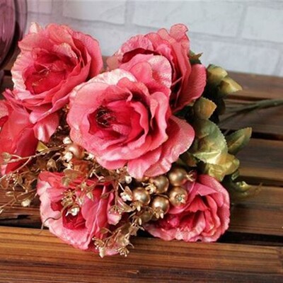 极速gold bead big rose simulative flower phnom penh silk flo