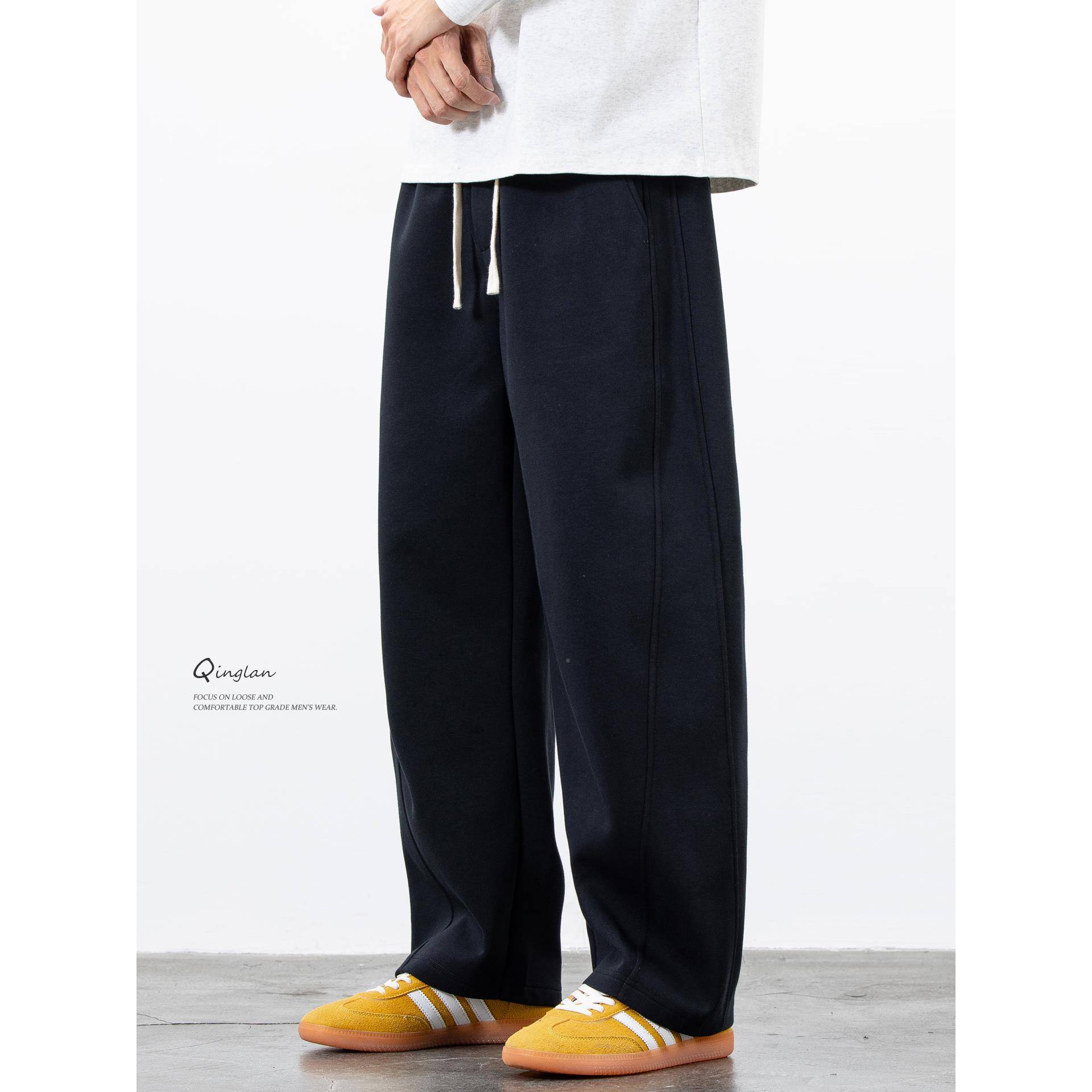 轻澜款黑色裤QL6145子动男宽松直筒潮美式流休闲运卫裤秋季新阔腿