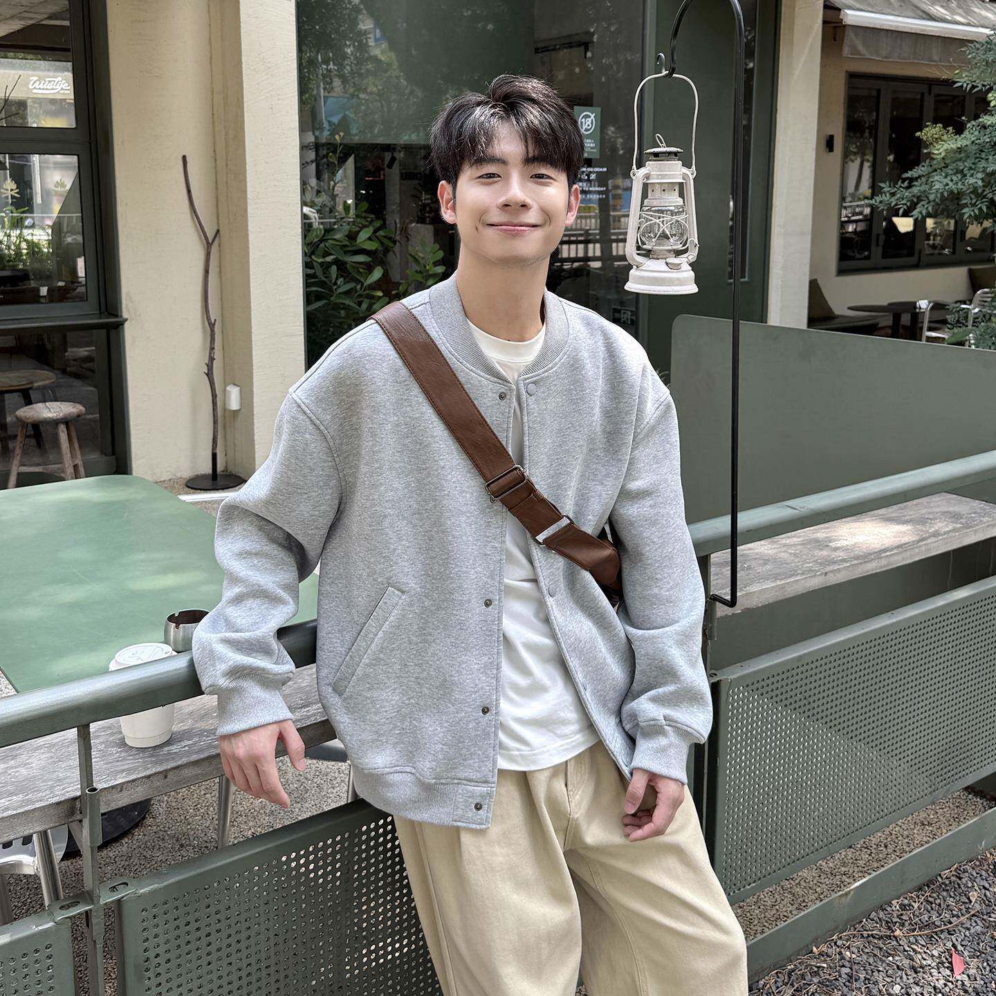 45g磅8.9-8针织纽卫扣衣开衫外套男生20重25新款秋季宽松0休闲夹