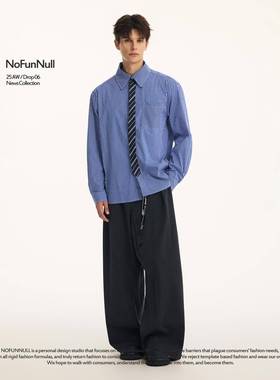 NO衫FUNN拼ULL 假两件领25WACEHS带长袖衬男覆古老钱风高级感接格