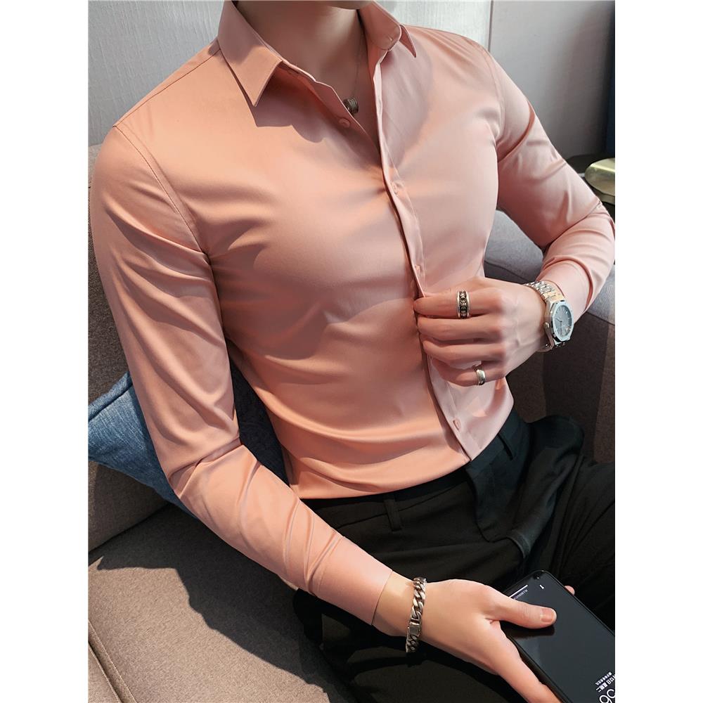 级感衬衫男P090803-务长袖商休高闲西装内搭免烫修身结婚衬衣香槟