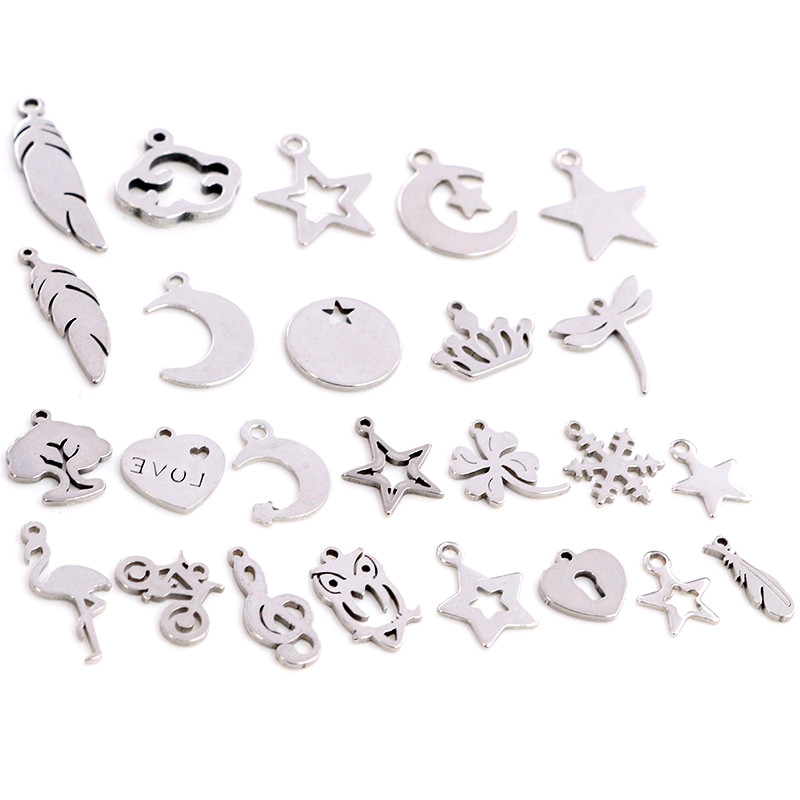 30pcs/lot No Fade Charms 316 Stainless Steel Feather Leaf Mo