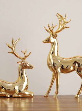 极速北欧时尚金色电镀麋鹿客厅家居装饰品摆件工艺品招财电视酒柜