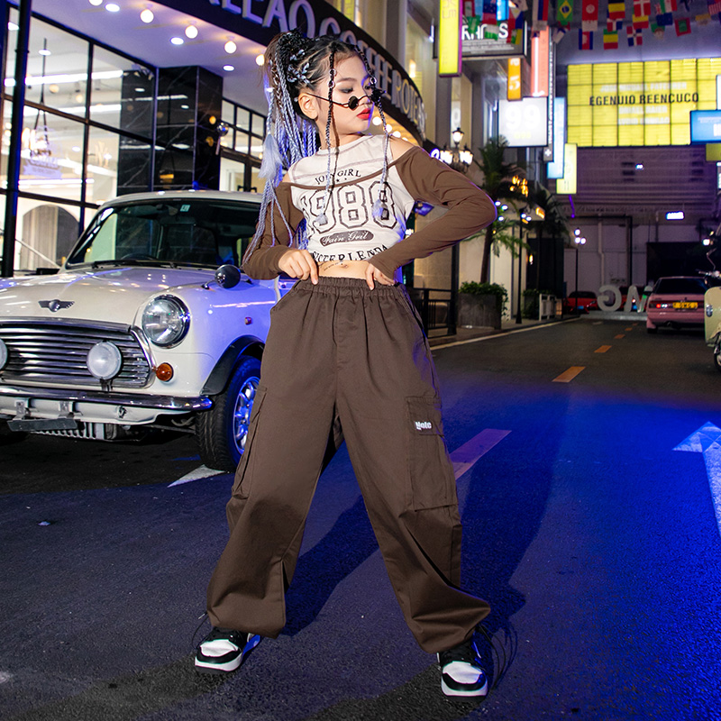 女孩露脐爵士舞服装幼儿街舞嘻哈套装跳舞表演潮架子鼓演出服追落