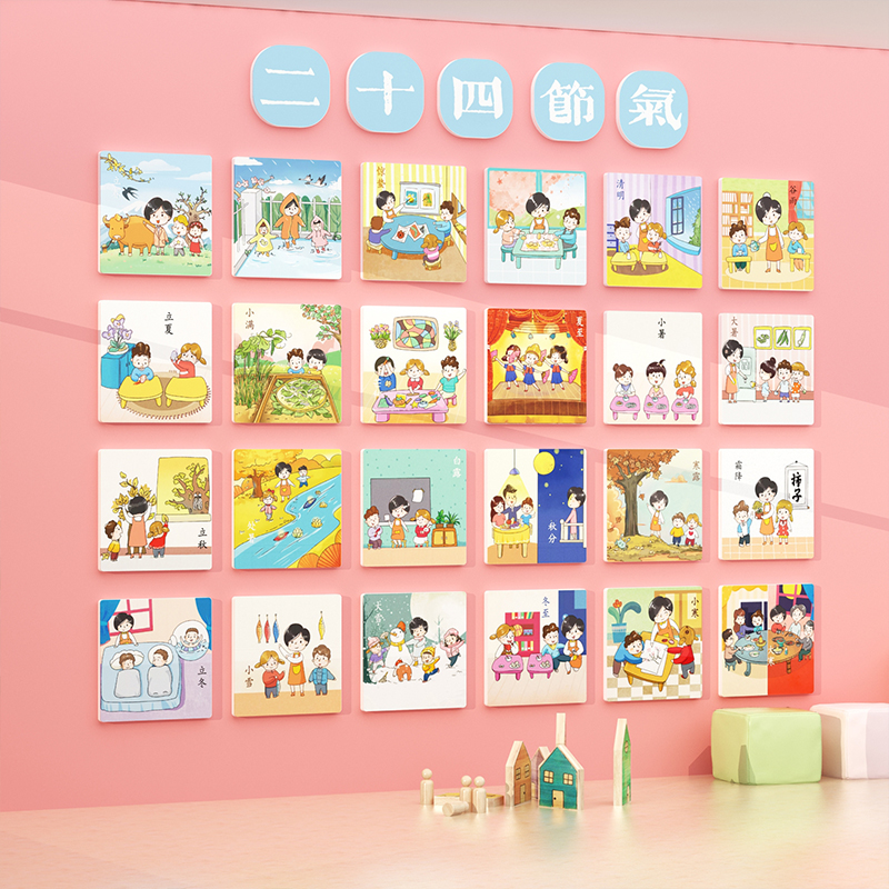 24二十四节气装饰画幼儿园墙面贴环创主题成品材料教室楼梯台阶贴