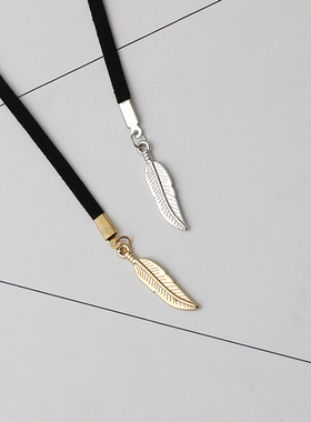 Long multi-layer Velour Necklace Vintage leaves pendant swea