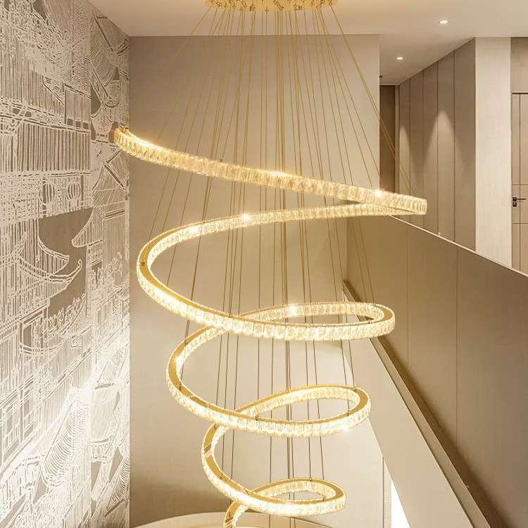 复式楼别墅客厅大吊灯简约现代轻奢水晶灯具公寓挑空楼梯灯长吊灯