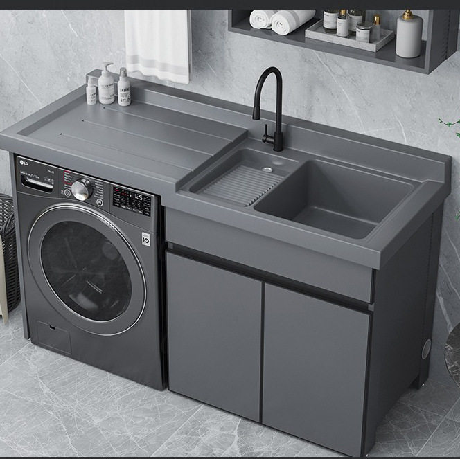 太空铝阳台洗衣机柜组合滚筒洗衣槽池台带搓板一体洗衣柜伴侣