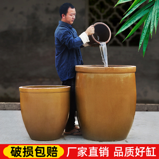 荆允老式大号水缸陶瓷储水缸家用酱缸腌菜缸土陶发酵缸庭院养鱼荷