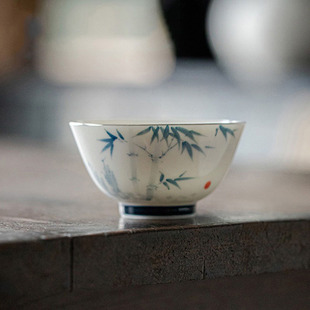 念云居主人杯青花手绘文竹陶瓷大容量茶杯家用个人专用品茗杯白瓷