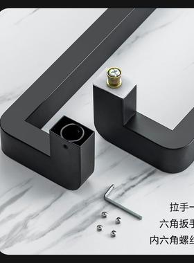 玻璃门拉手现推拉转角黑色镀电代简约不锈钢撞防带框门把手推PTM