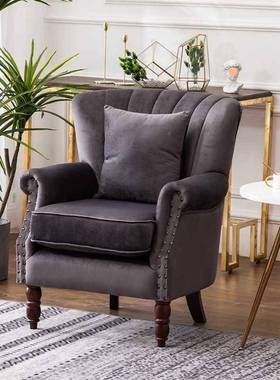 美式布艺单人家用沙31471发欧式复约古阳老简虎椅皮艺小户型台懒