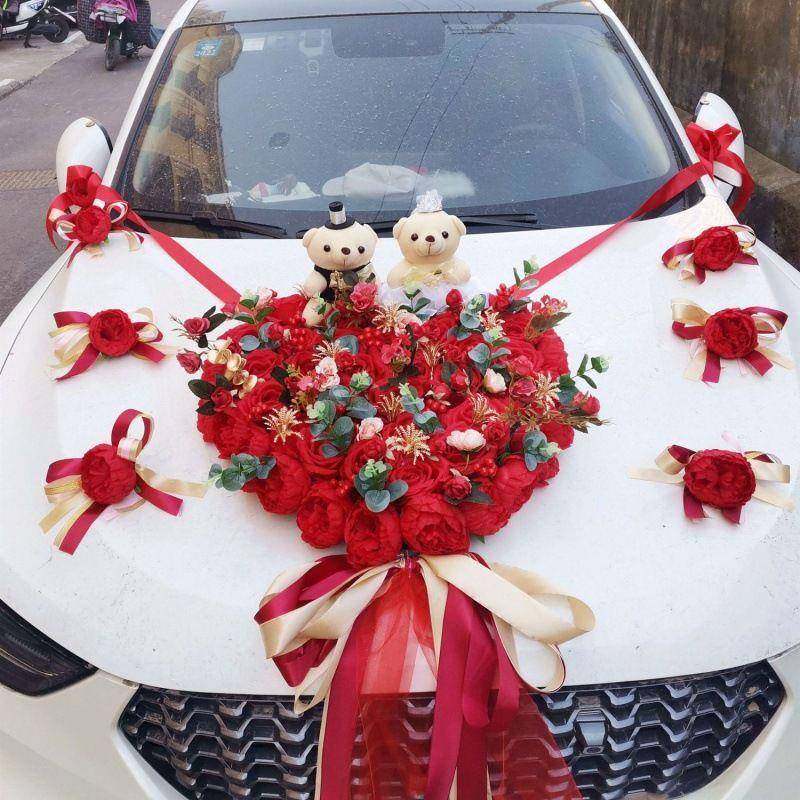 婚车装套饰花全套装套队车头花主婚车副车车结婚品用布XYIQIQLL置