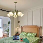 法式 田园客厅古吊灯创意网852红铃花朵美灯式 乡村复灯兰具餐厅卧